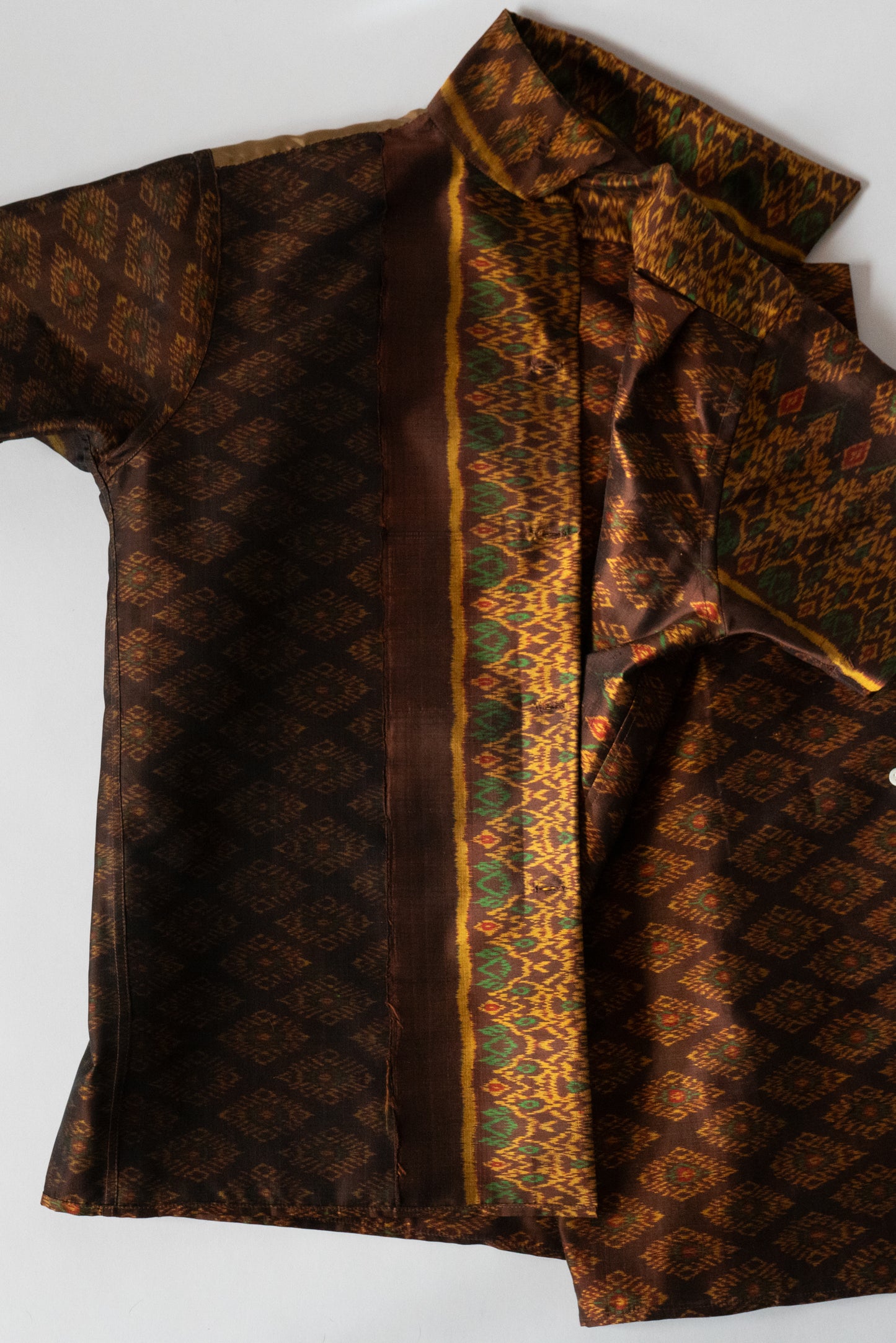 Auburn Cambodian silk button down shirt, inside