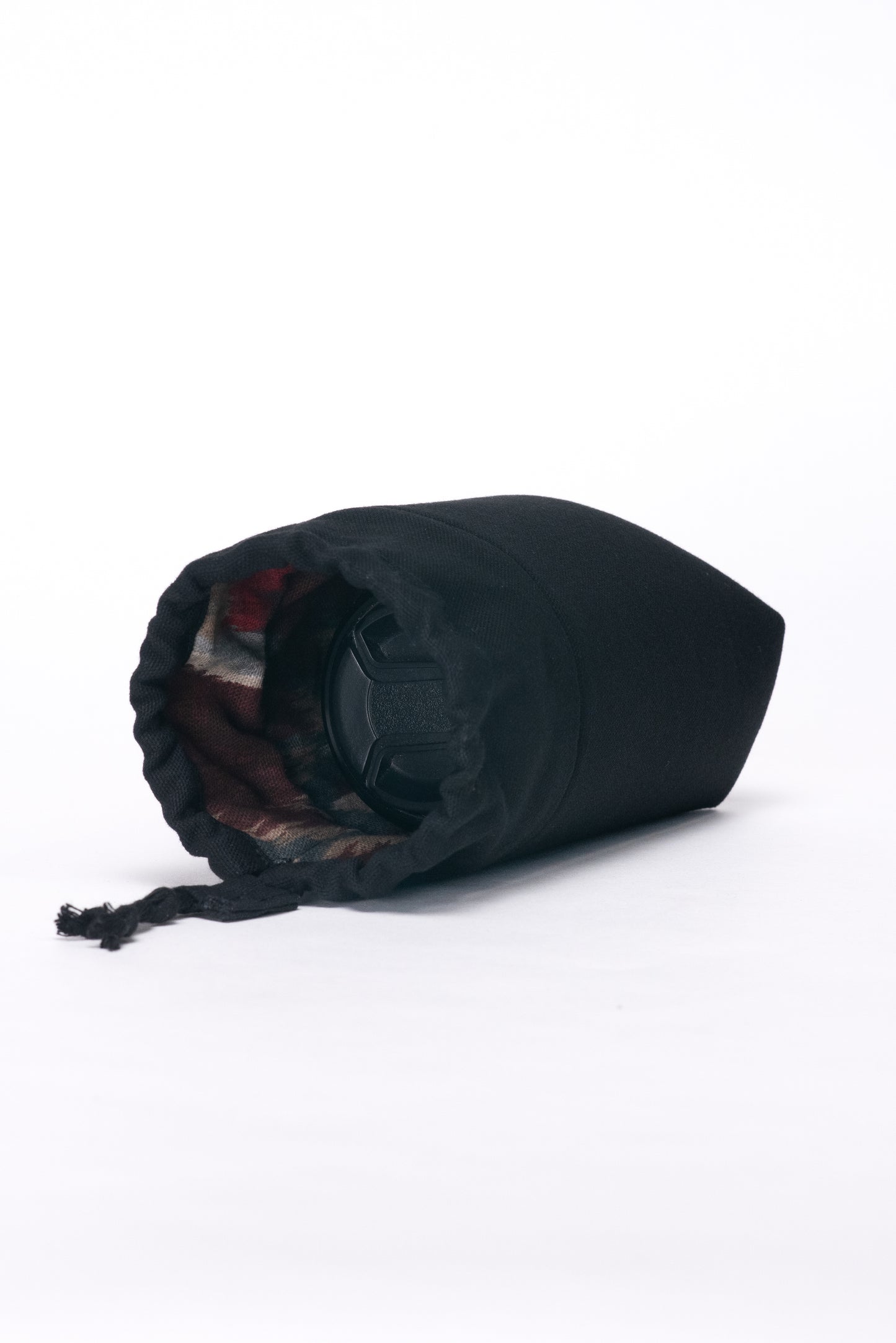 Canvas lens bag, open view