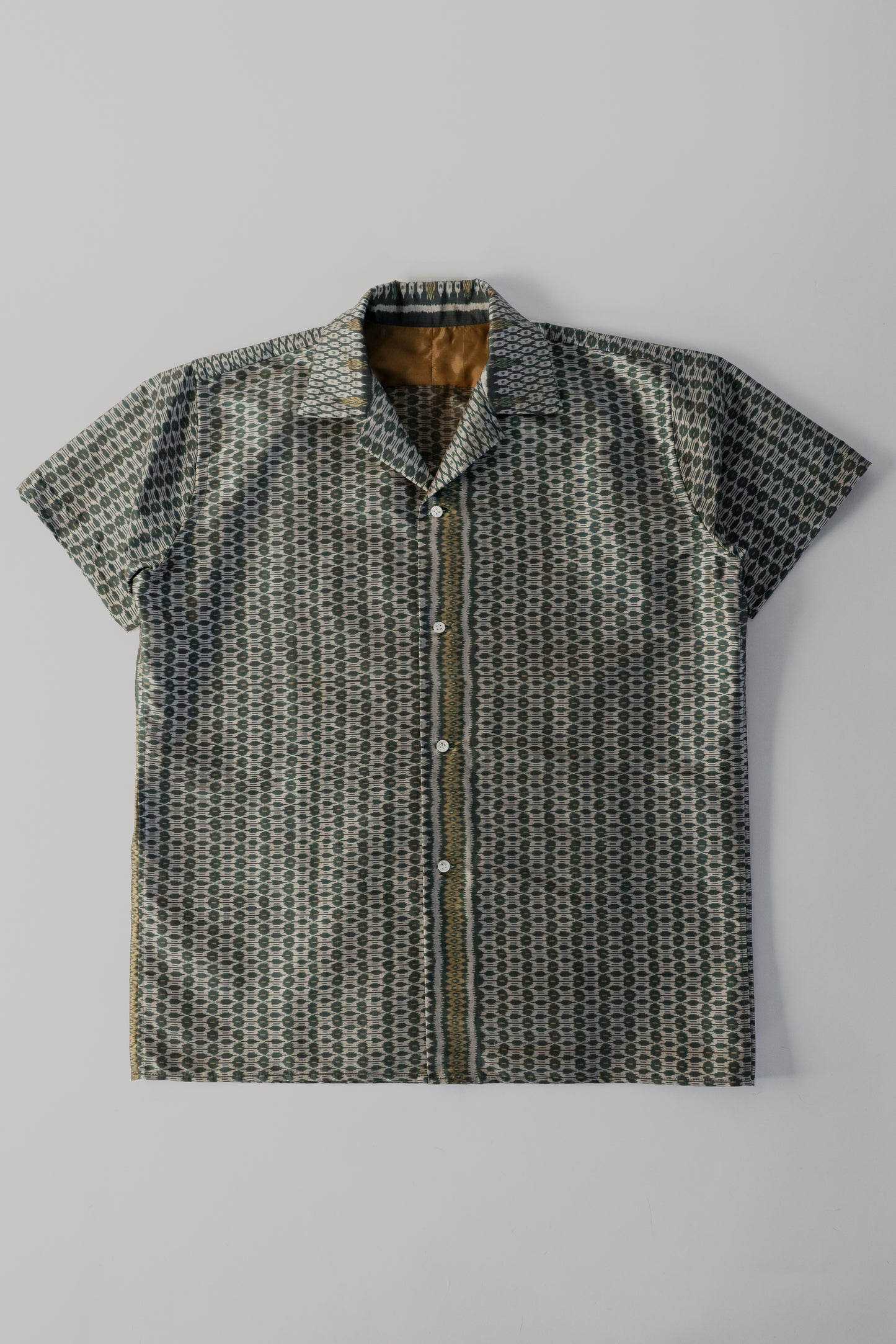 Green Cambodian Silk Button Down Shirt