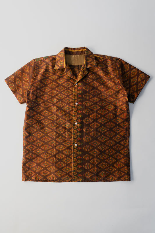 Auburn Cambodian silk button down shirt, flat front view