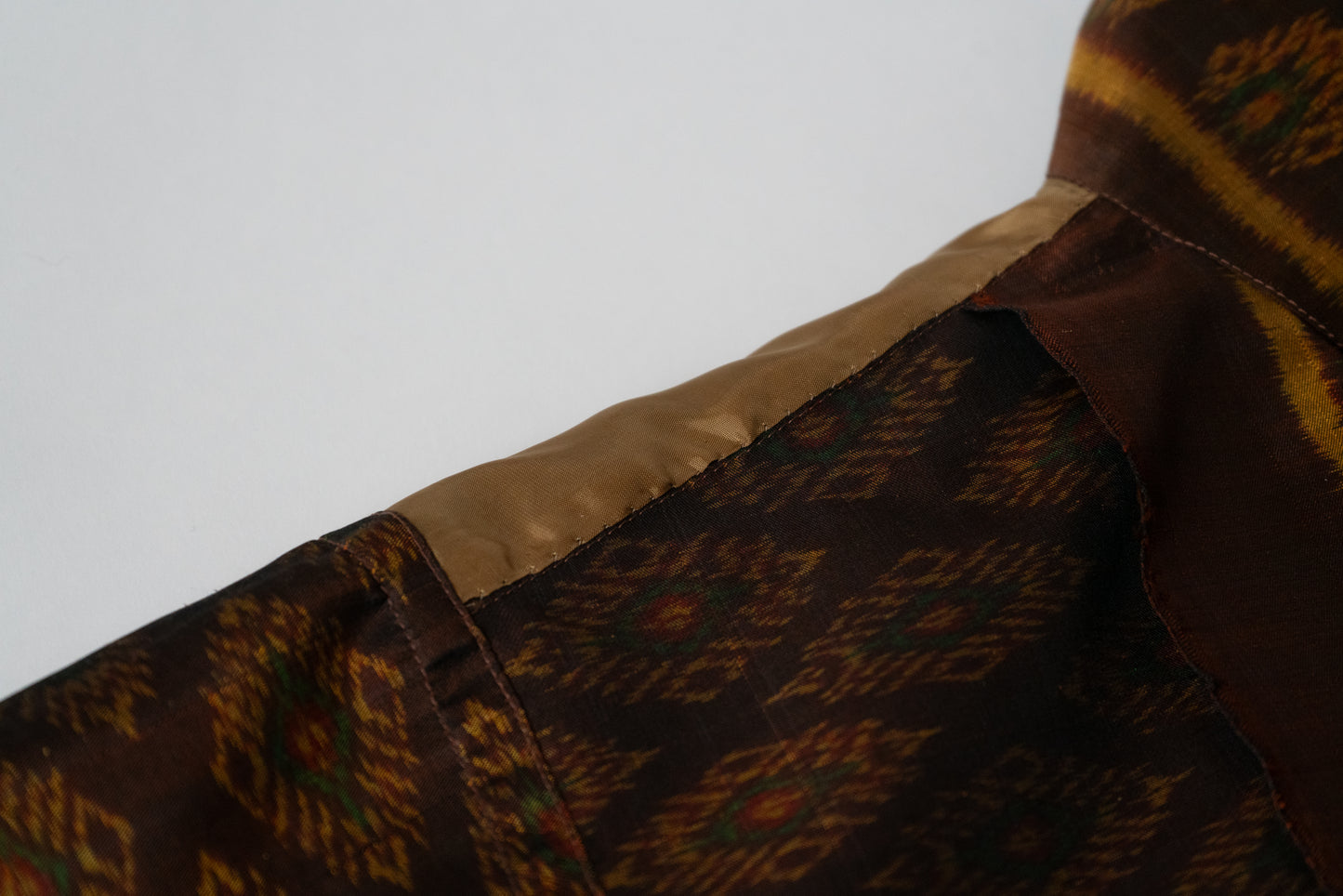 Auburn Cambodian silk button down shirt, inside close-up