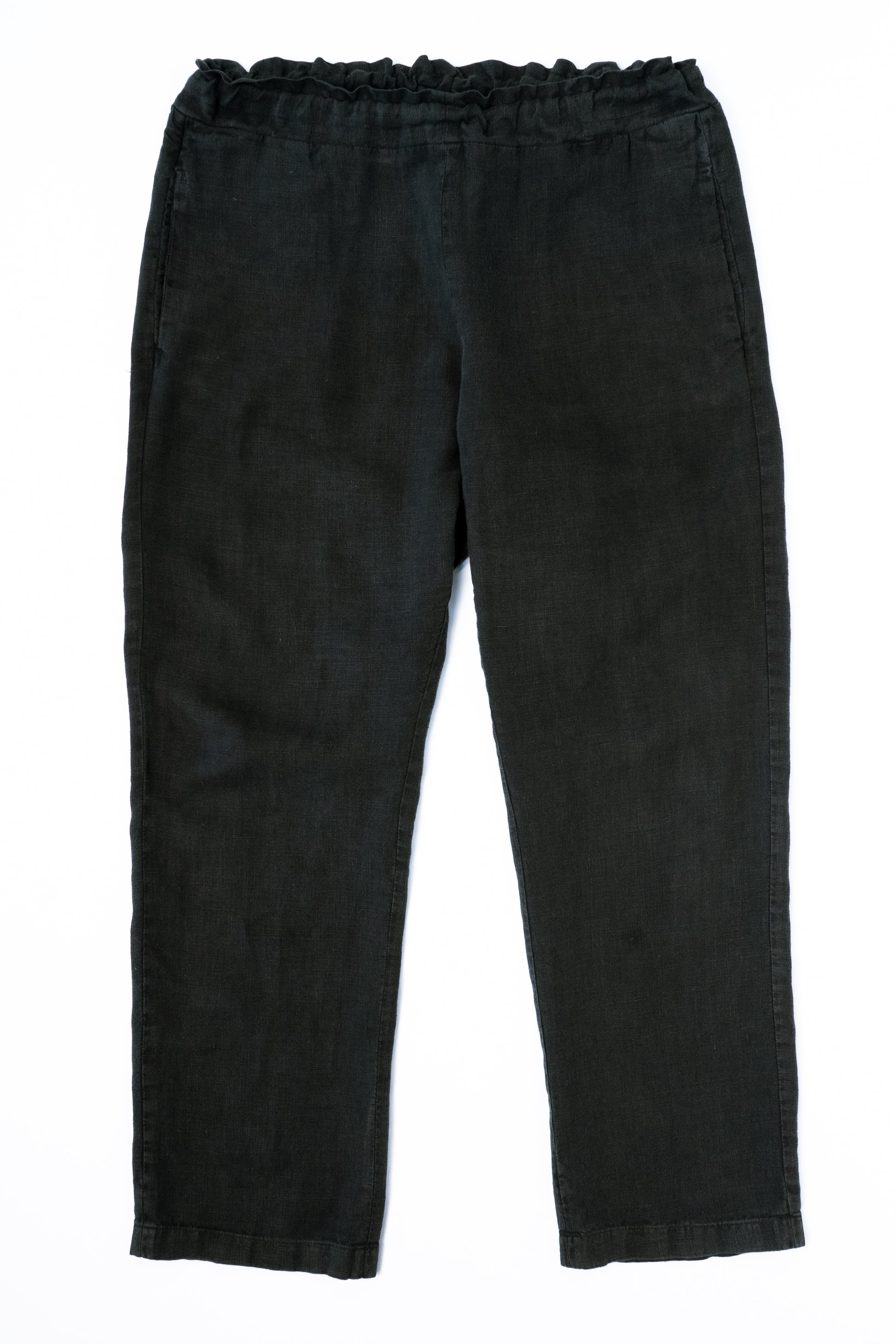 Black linen pants, flat view