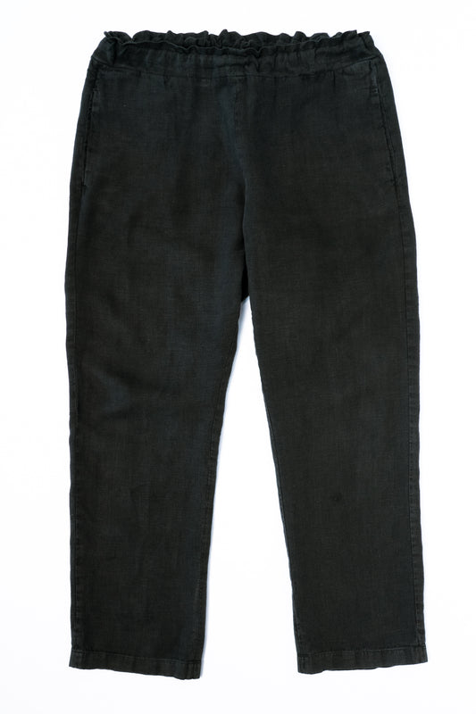 Black linen pants, flat view