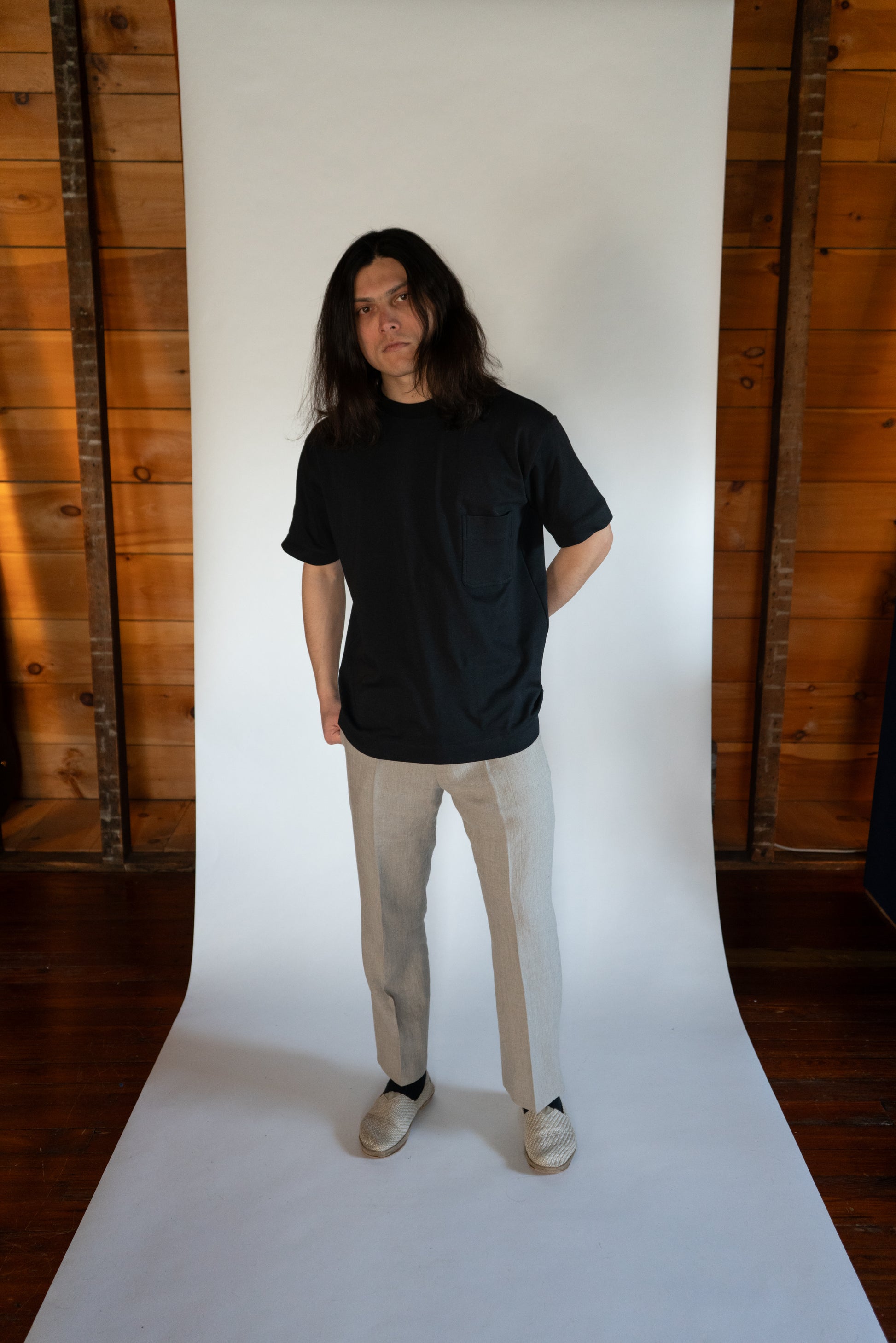 Black pocket t-shirt, front view