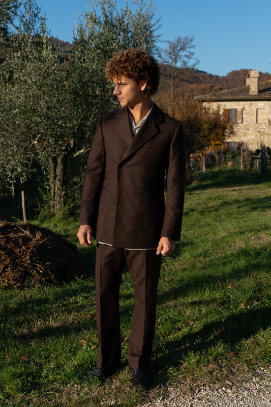 Chestnut brown double breasted jacket, full view