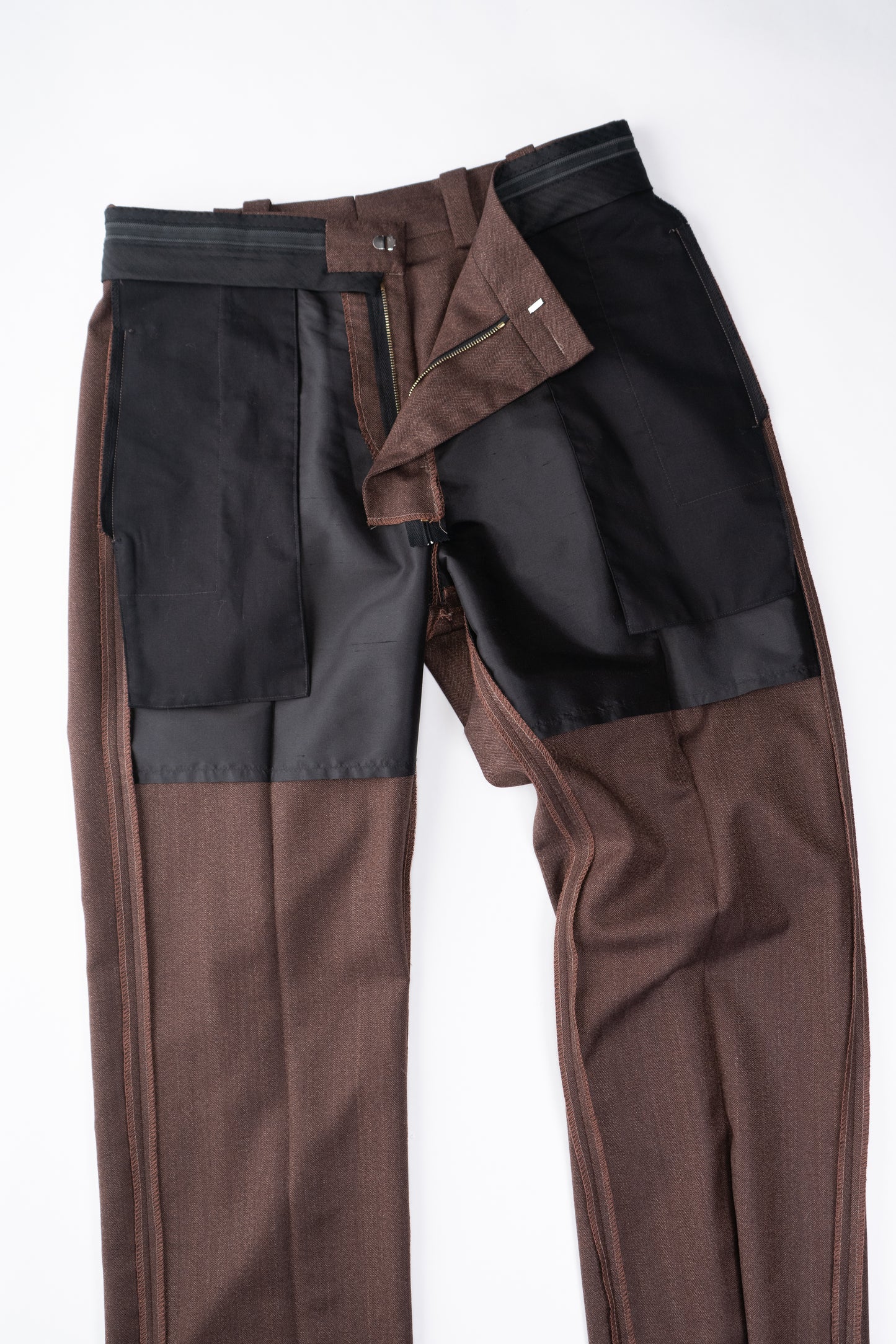 Chestnut brown dress pants, inside front view