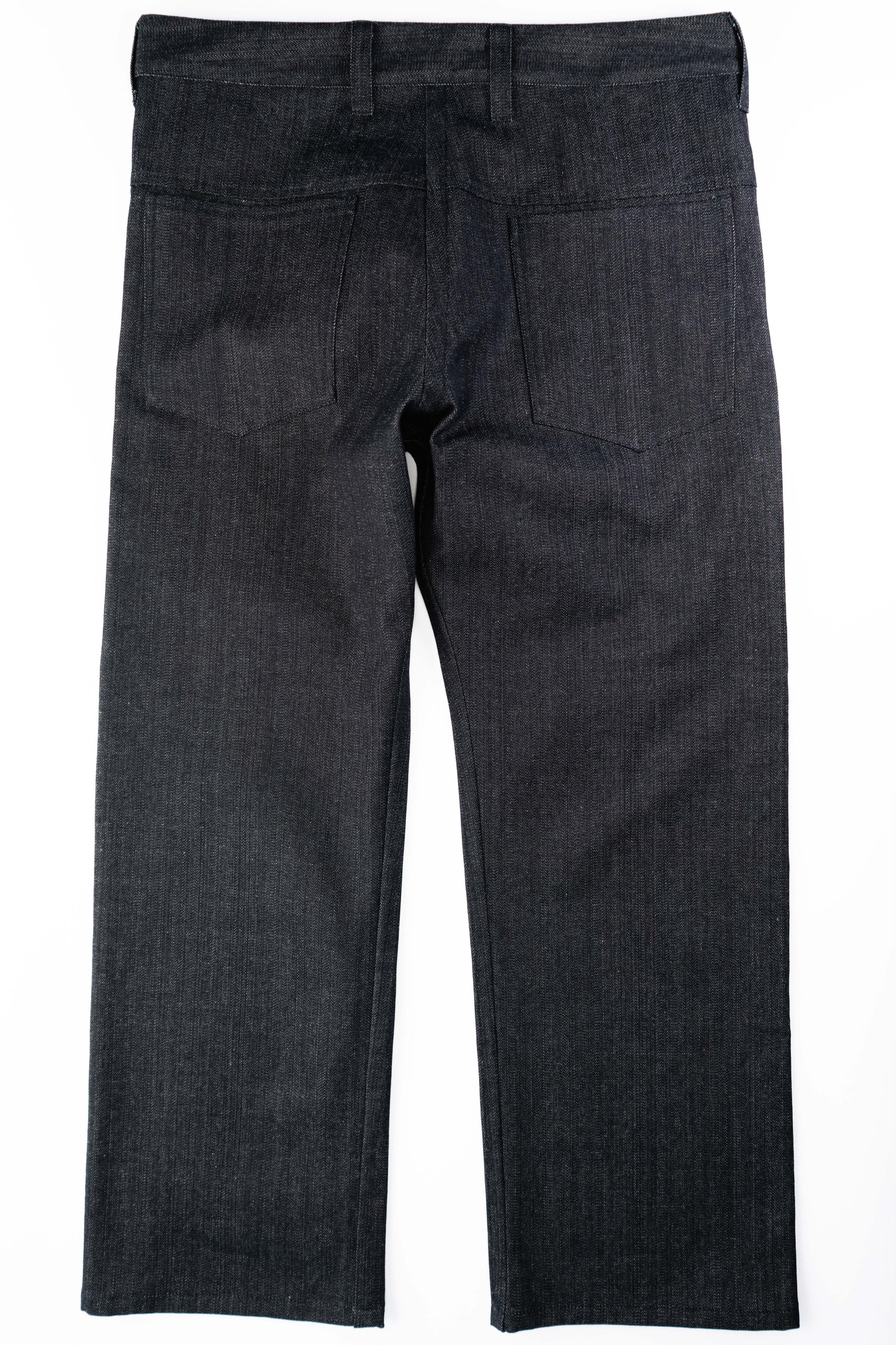 Dark indigo denim, flat back view