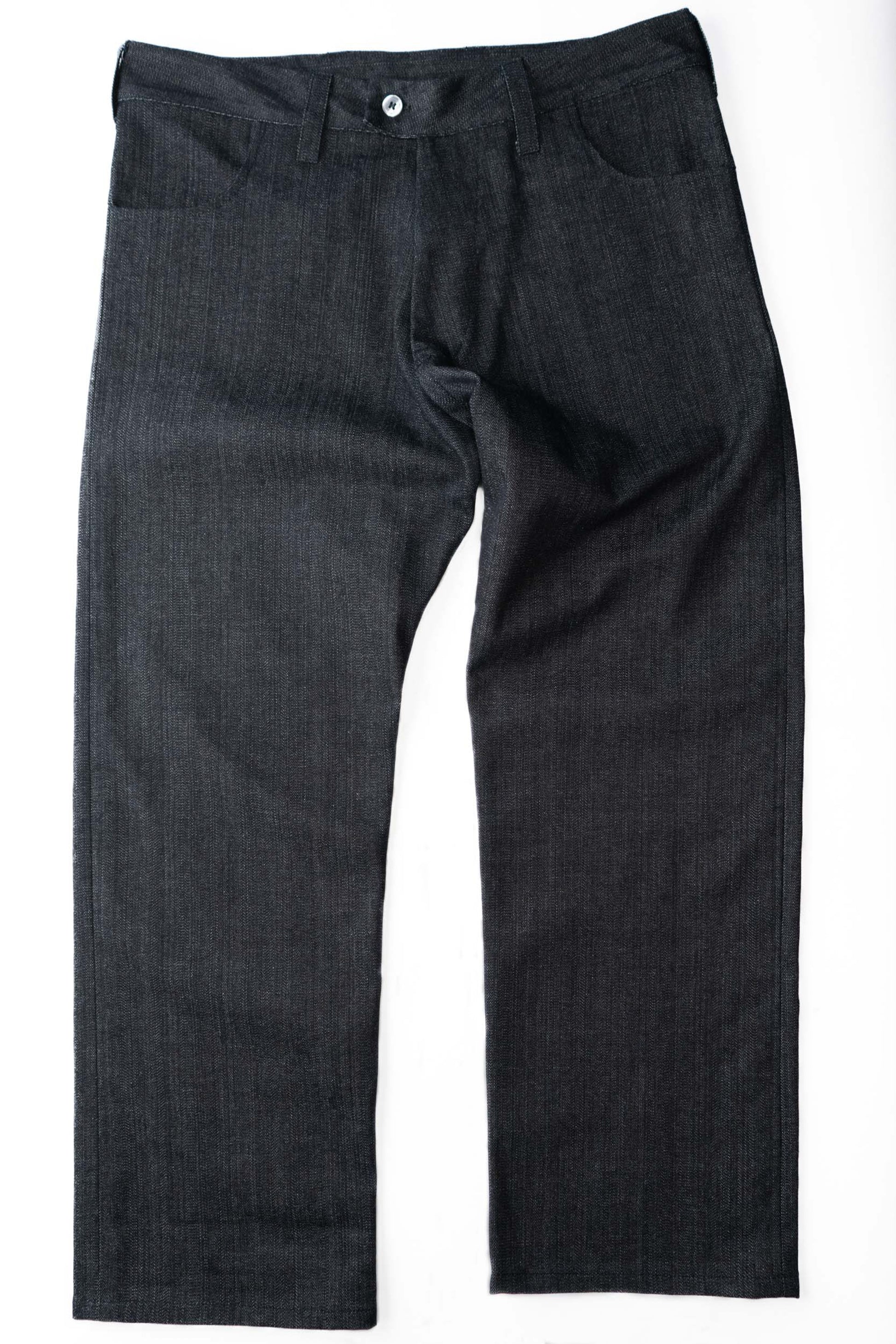 Dark indigo denim, flat front view