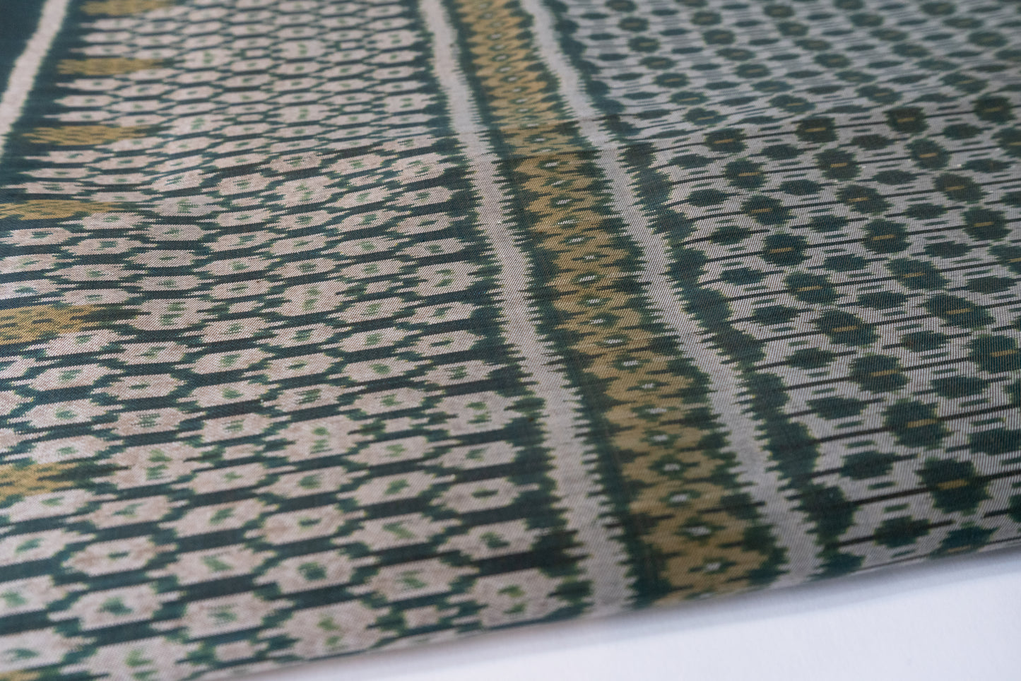 Green Cambodian silk button down, fabric view