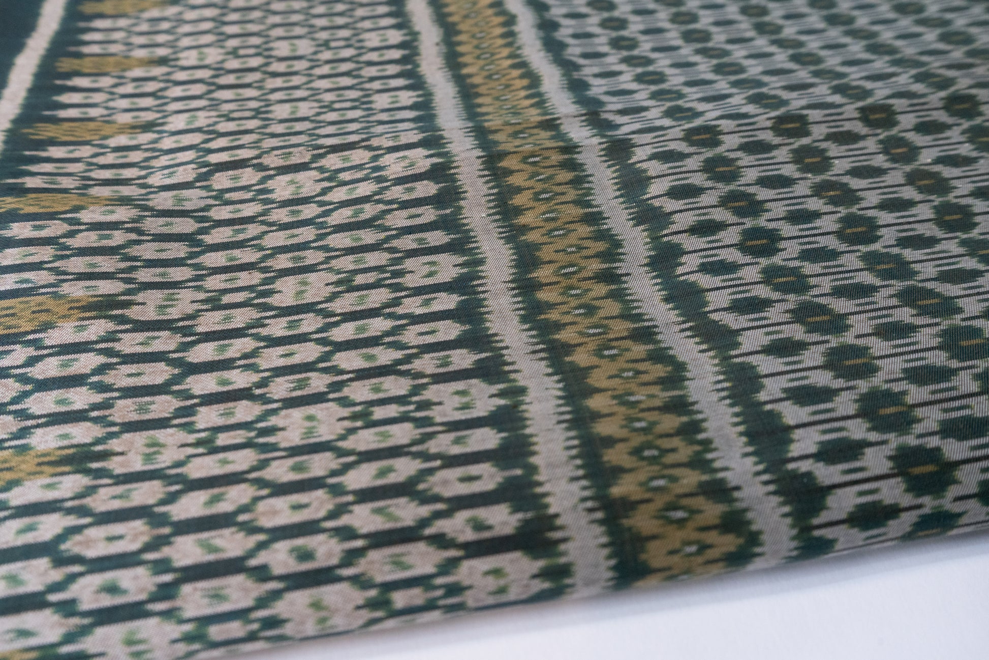 Green Cambodian silk button down, fabric view