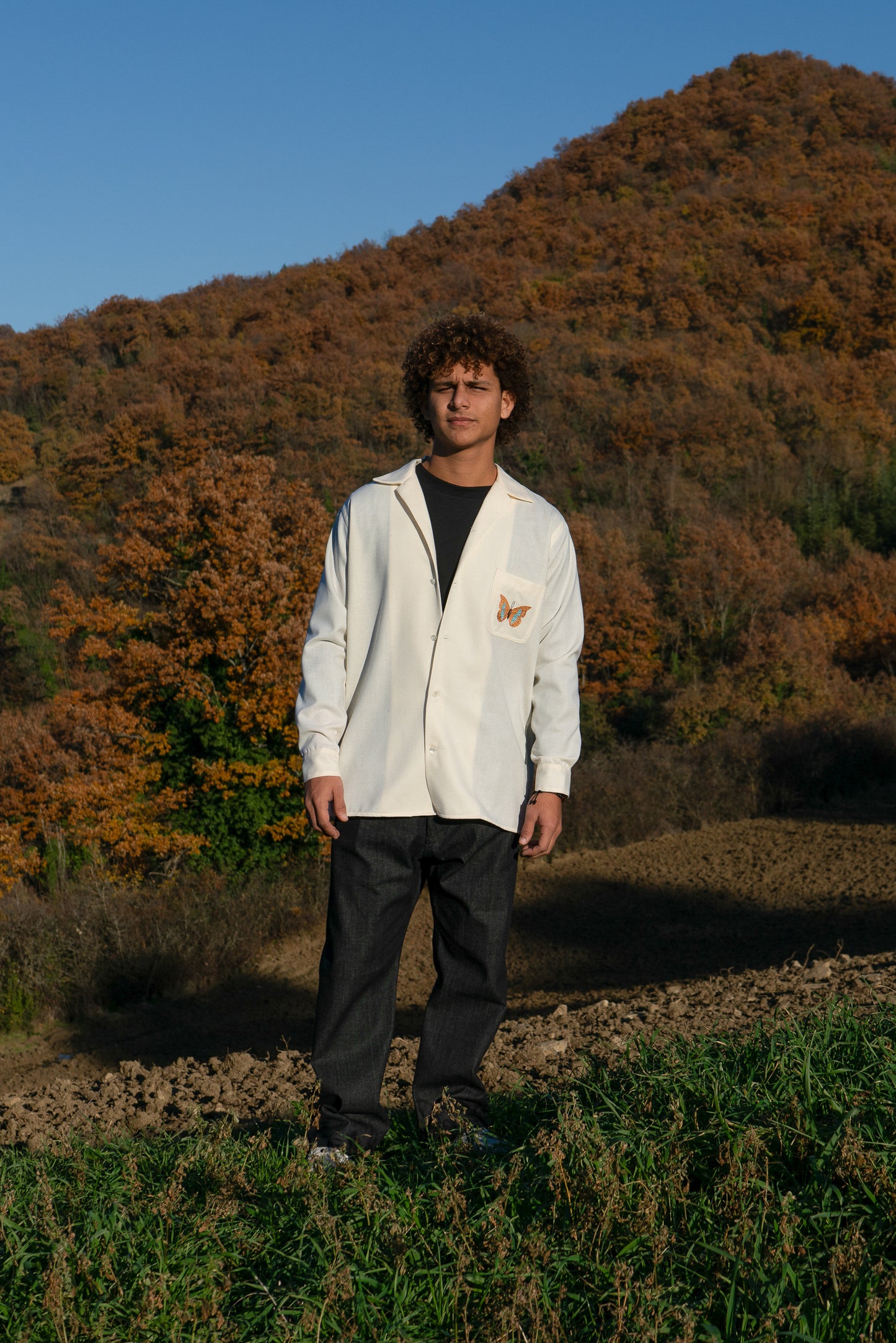 Phaedra wool button down, front view