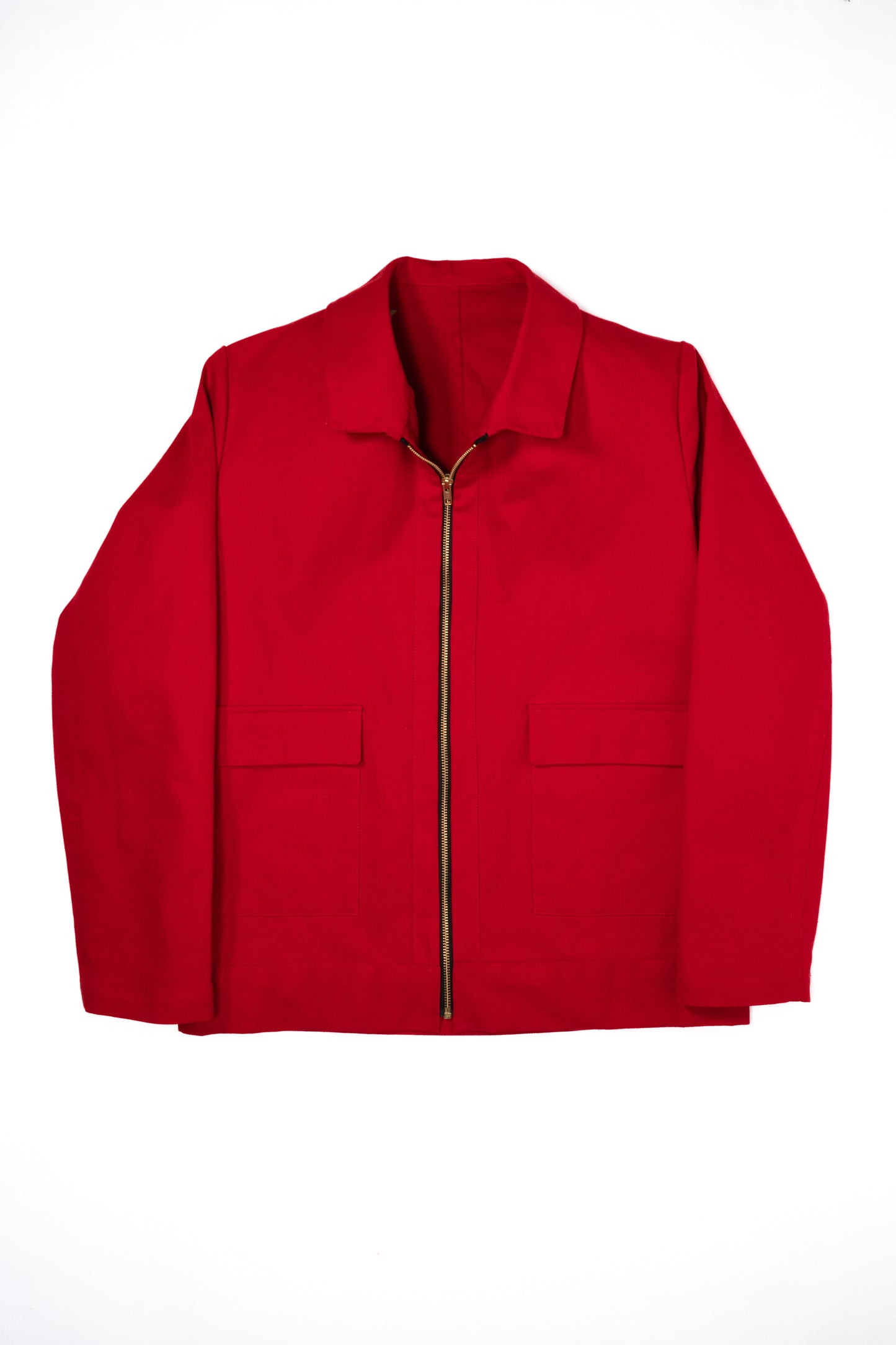Red cotton jacket, flat front view