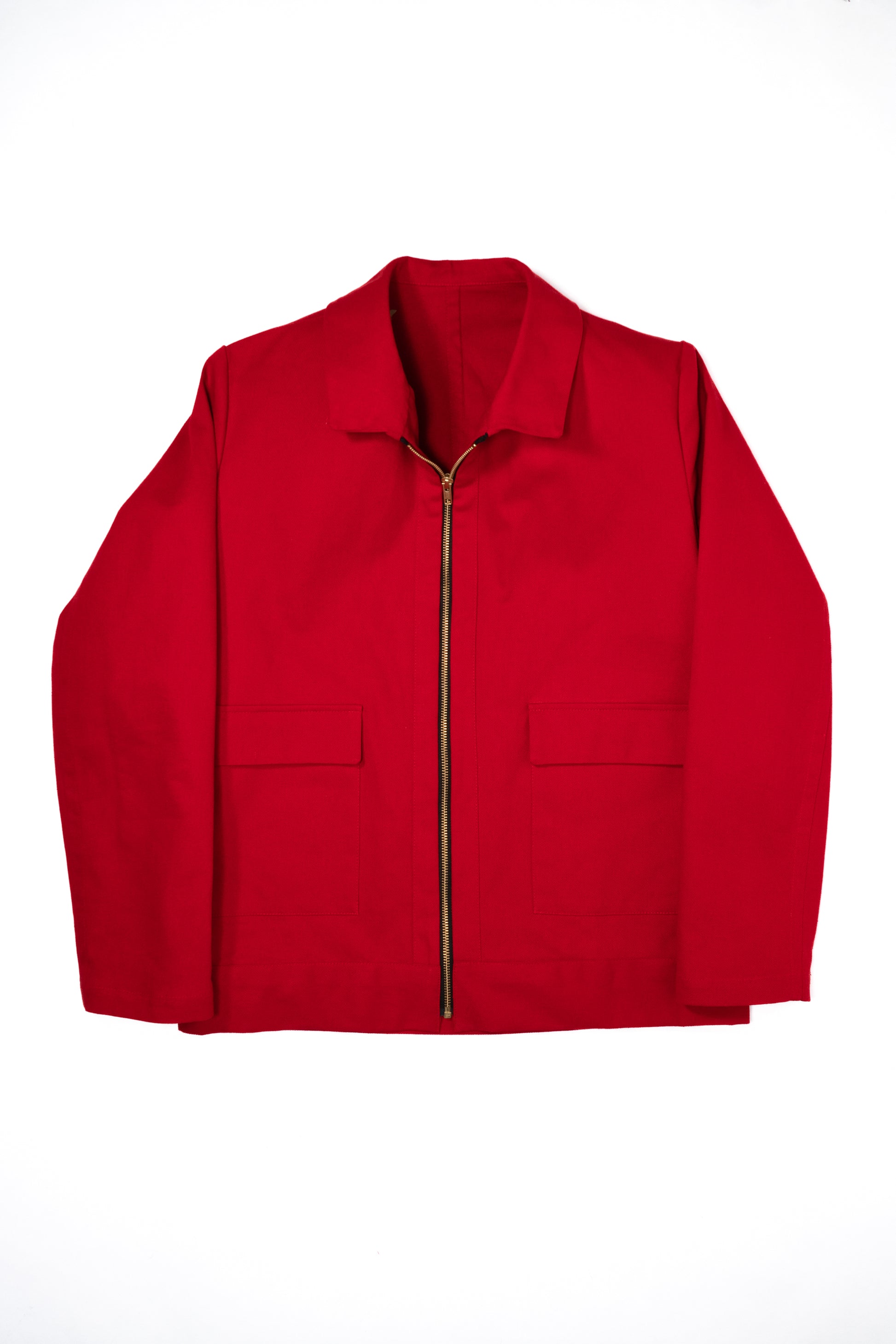 Red cotton jacket, flat front view