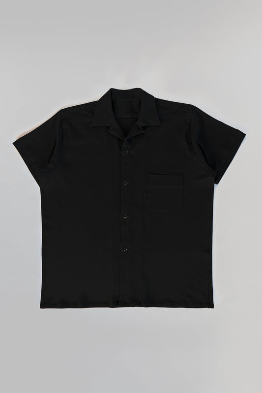 Short sleeve knit cotton button down shirt, flat view