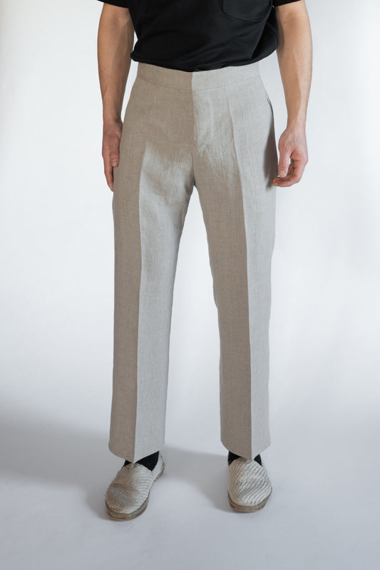 Tailored linen pants, front view